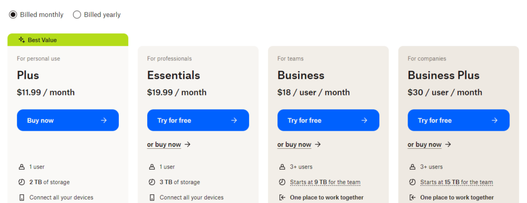 Dropbox pricing 2024