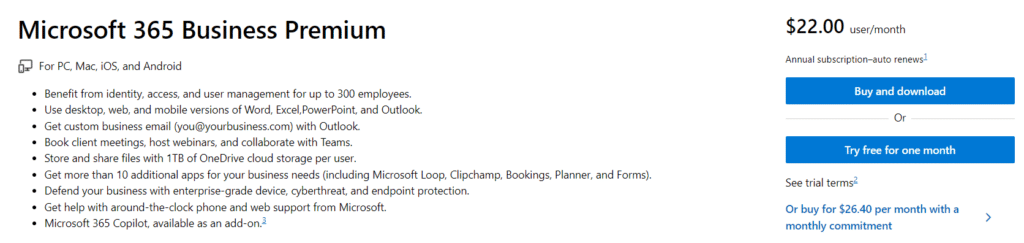 Microsoft 365 Business Premium pricing 2024