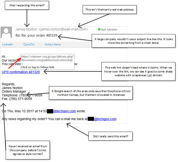 Example of a real phishing email