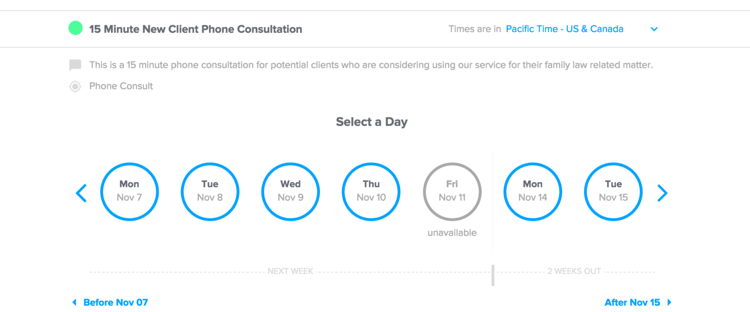 Choosing a day, and then a time in Calendly