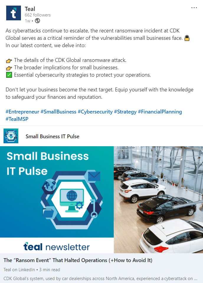 IT consulting services can help small businesses mitigate ransomware risks and business disruption like what happened to CDK Global.