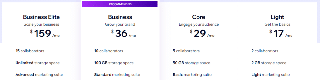 Wix pricing 2024